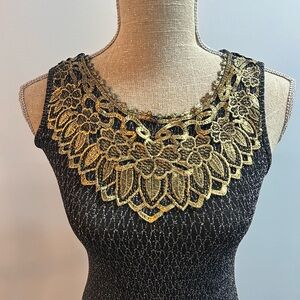 Cleopatra Sparkly Black long dress with Gold Embroidery Size Small